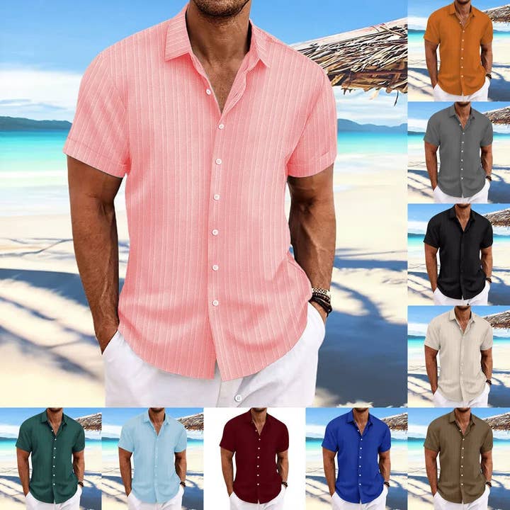 Men's Stripe British Style Turndown Long Sleeve Loose Men's Tops for wholesale by Aromatized Collection