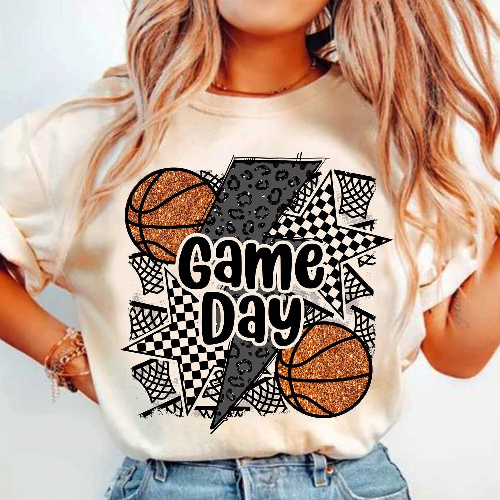 NVC Ecommerce LLC - Wholesale T-Shirt (Graphic) - Women's - Game Day Faux Sparkle Basketball Shirt, Football Season3