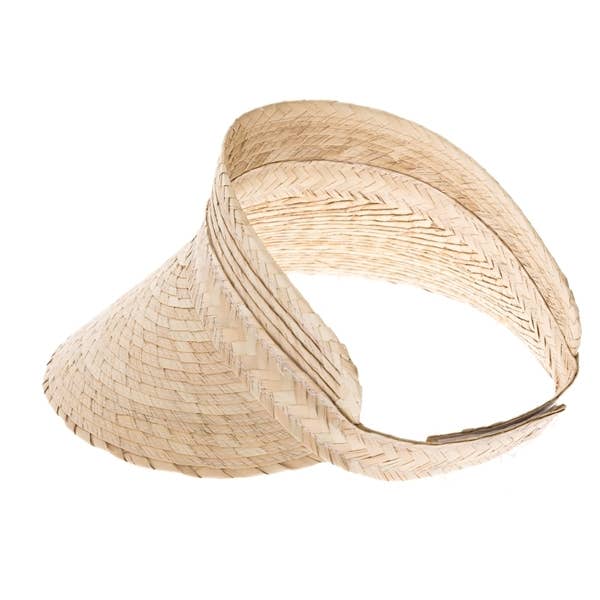 Natural palm leaf sun visor with a generous 5-inch brim for wholesale on Faire4