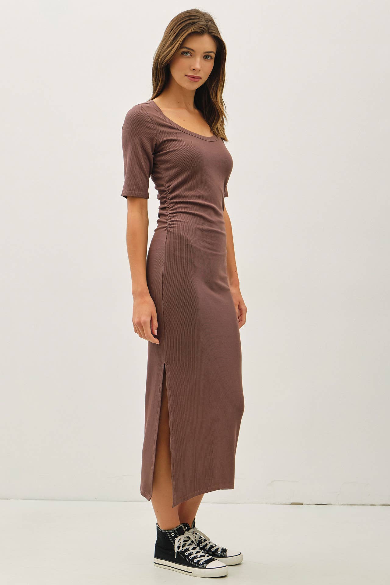 Be Cool - Wholesale Dress - Women's - BASIC RIBBED MIDI DRESS WITH SIDE SLIT 9
