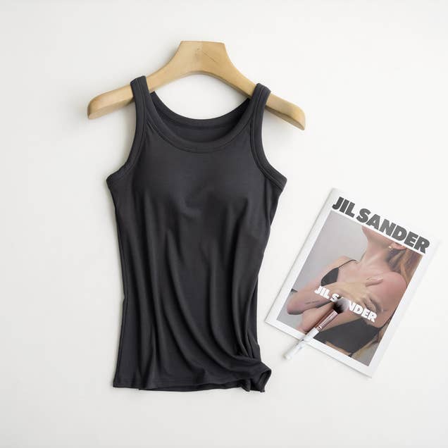 HIDDENBRAND - Wholesale Tank Top - Women's - Essential Basic Rib Soft tank top w built in bra2