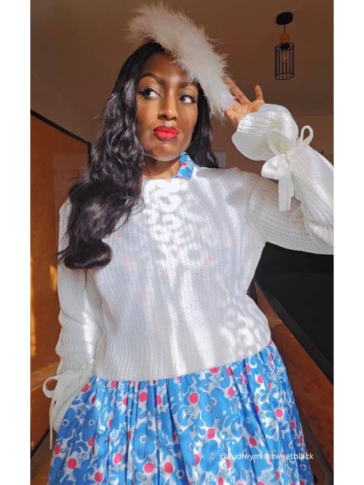 Mak - Wholesale Knit Sweater - Women's - Bow Bell Sleeve Waffle Knit Sweater Pullover MK82145