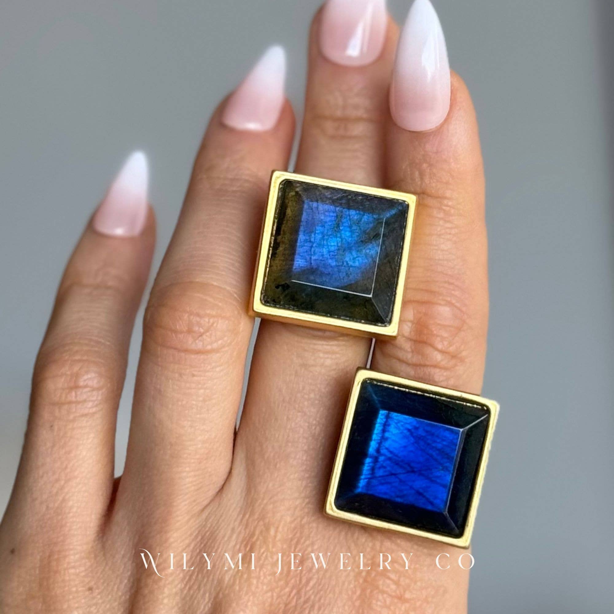 WILYMI Jewelry Co - Wholesale Cocktail/Statement Ring - PRESENCE Labradorite 20mm Square Cut | 24k GF | Adjustable12