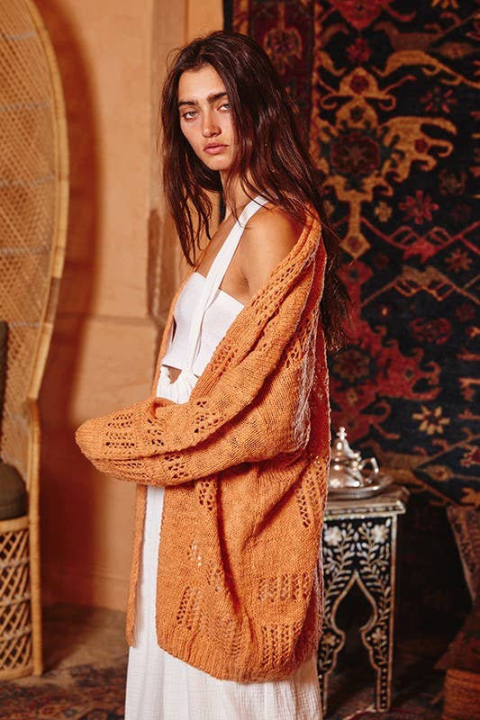 BUCKETLIST INC - Wholesale Cardigan - Women's - IT1389 -Holes Pattern Oversized Cardigan1