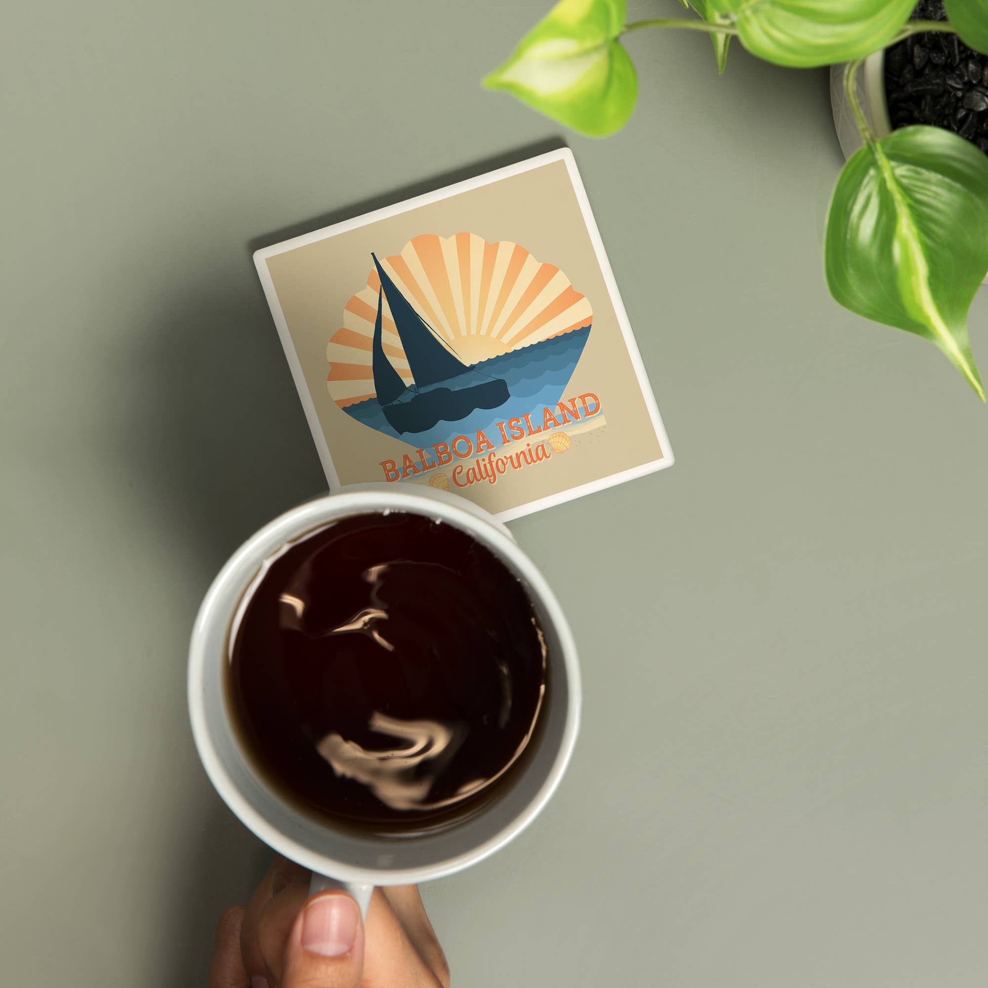 Lantern Press - Wholesale Coasters - Ceramic Coaster Balboa Island, California, Beach Scene wi…1