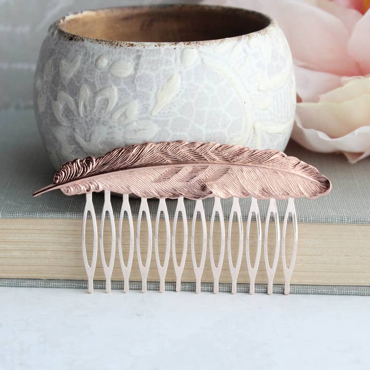 A Pocket of Posies - Wholesale Hair Pin - Feather Hair Comb | Rose Gold Comb | Hair Accessories3