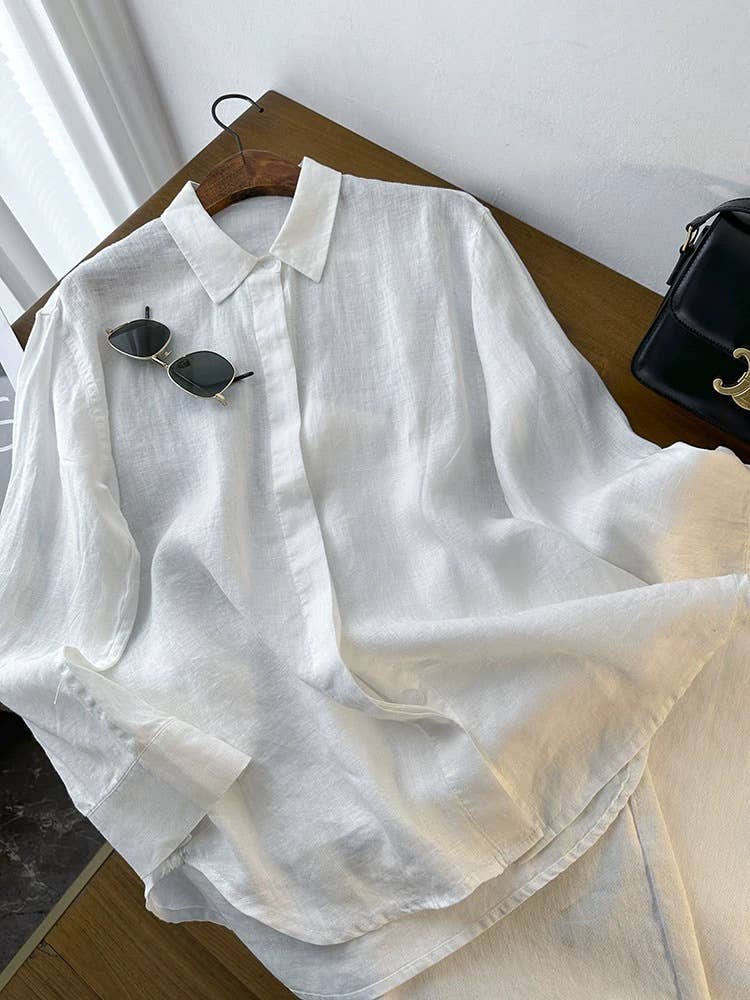 HIDDENBRAND - Wholesale Button Down Shirt - Women's - cotton linen blend button down shirt12