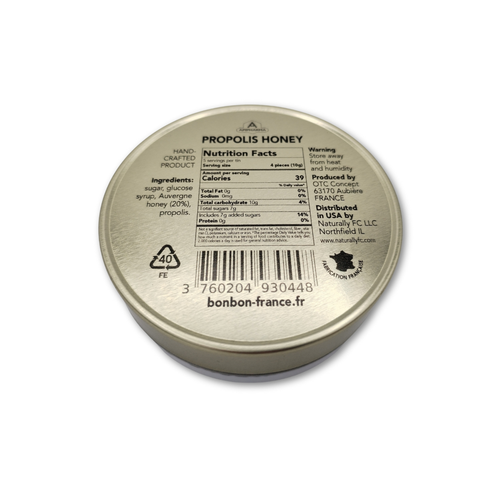 Bonbon USA France - Wholesale Hard Candy - Apipharma Honey Propolis - French Gourmet Natural Candy Tin2