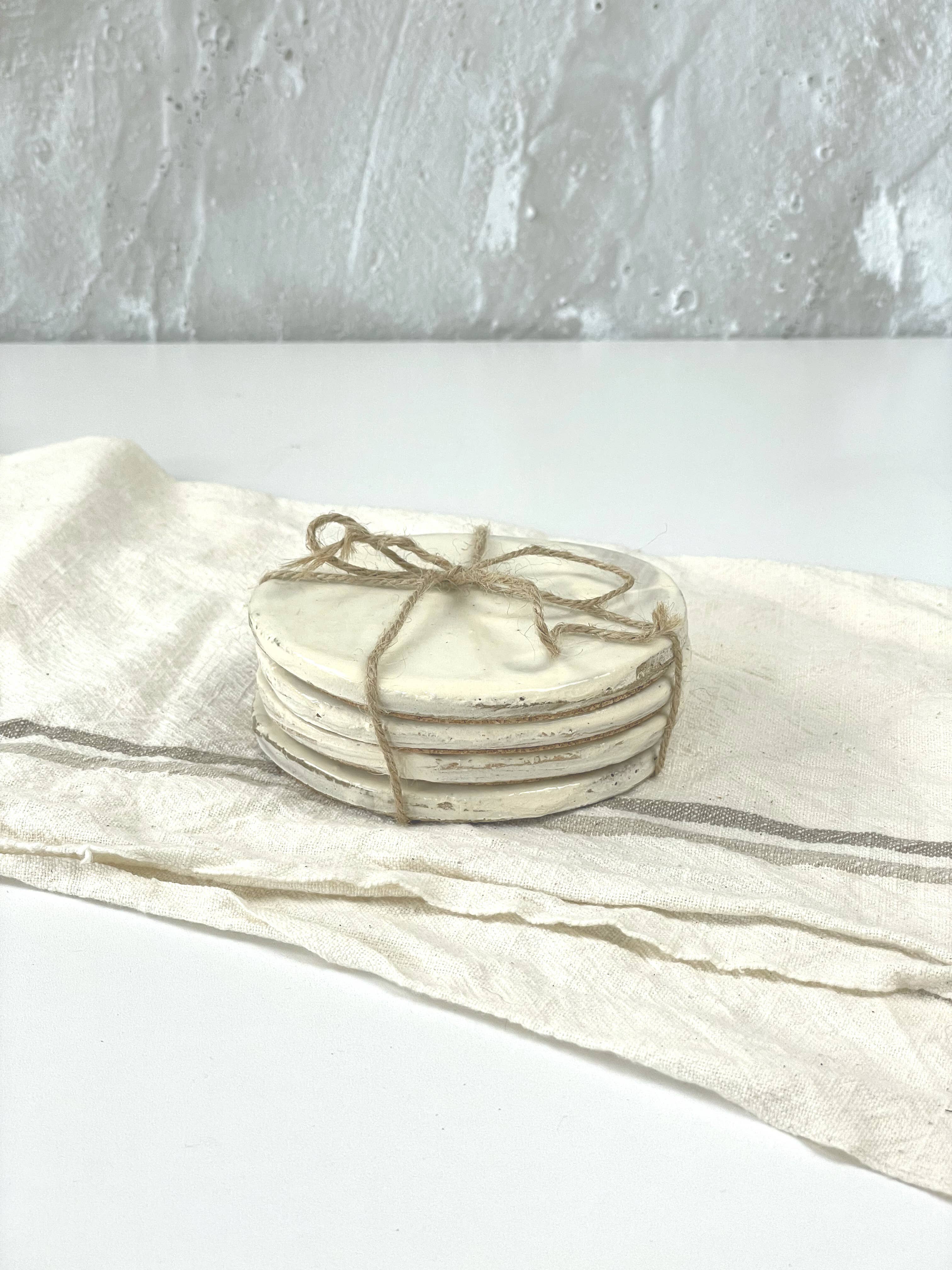 Zenful Pottery - Wholesale Coasters - Hakeme Collection - White Stoneware Coasters0