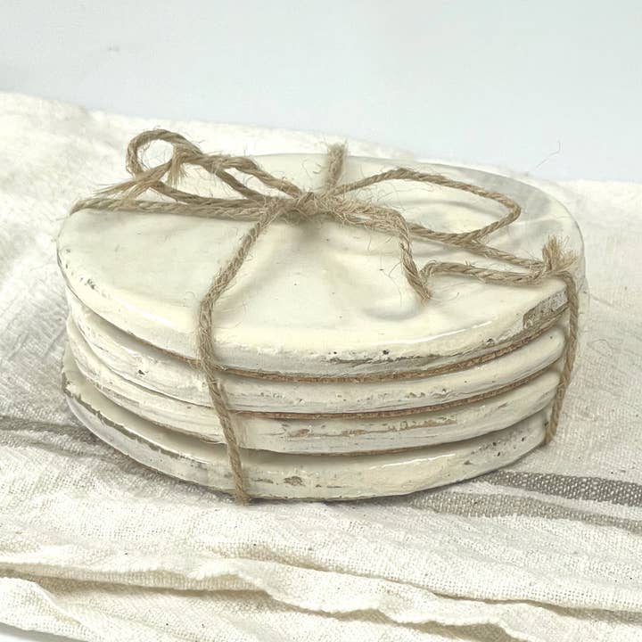 Zenful Pottery - Wholesale Coasters - Hakeme Collection - White Stoneware Coasters0