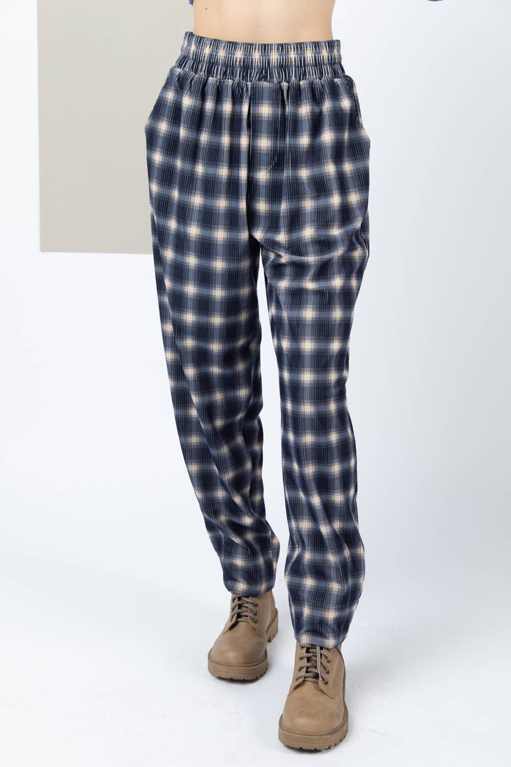 VERY J - Wholesale Pants - Women's - NP70310-Corduroy Flannel Plaid Cozy Comfy Pants6