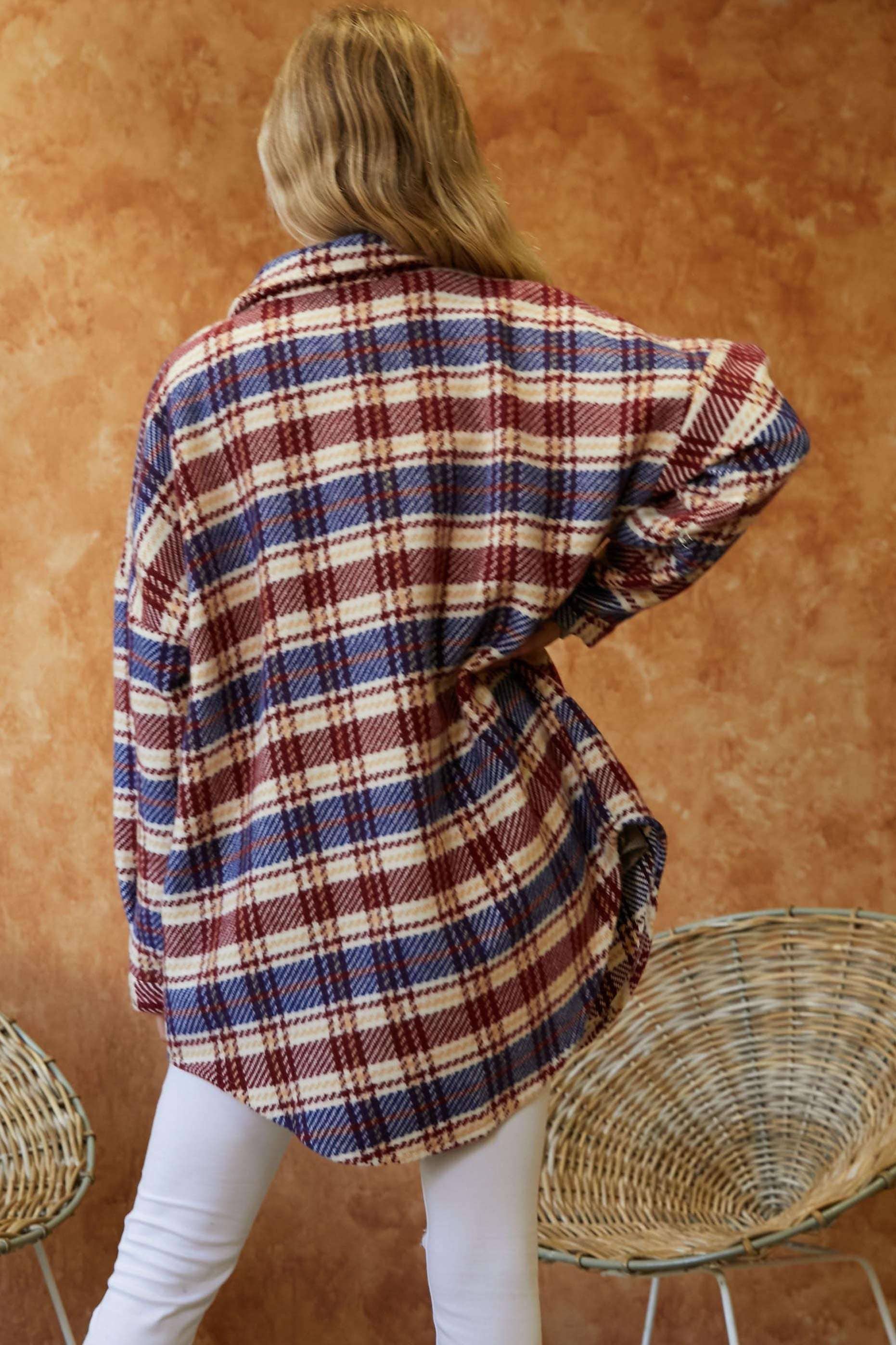 Davi & Dani - Vente Veste-chemise – femme - PLUS VESTE BOUTONNÉE À CARREAUX AVEC POCHE POITRINE13