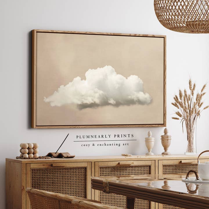 Neutral Beige White Cloud Oil Painting Framed Canvas Art 3 for wholesale by Plumnearly Prints