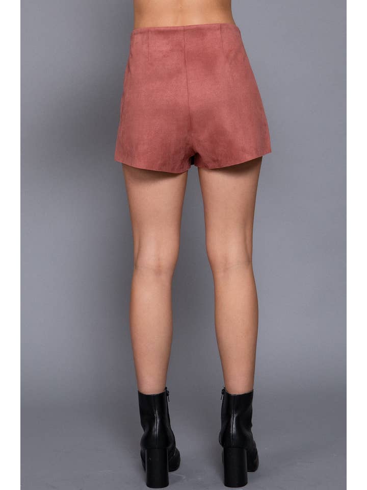 PNK sienna pink Front Wrap Faux Suede Short Pants for wholesale on Faire