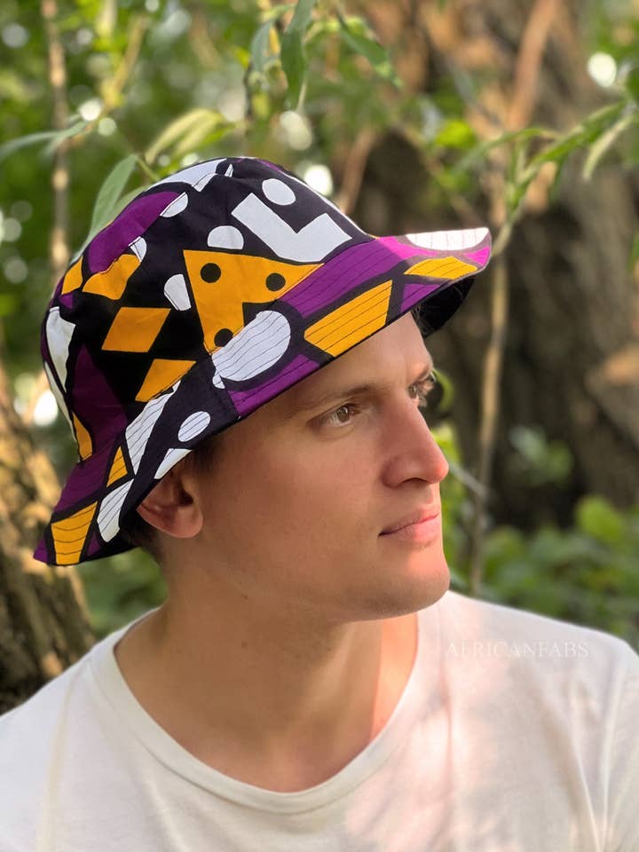 Sombrero de cubo / Sombrero de pescador con estampado africano - Samakaka morado - Tallas para niños y adultos (Unisex) para venta al por mayor de AfricanFabs