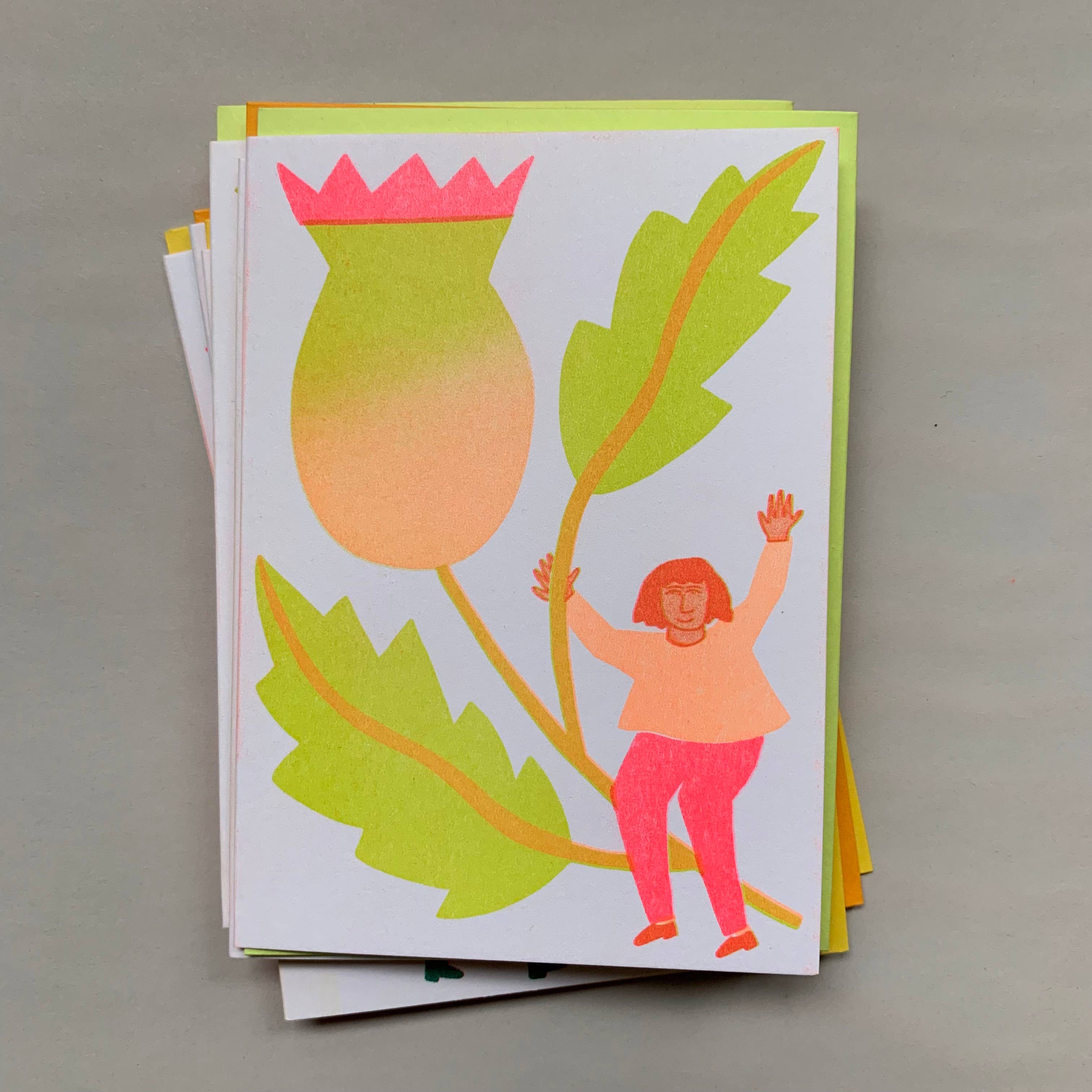 Katie Blanchard Art + Works - Wholesale Everyday Greeting Card - Thistle - Blooming Risograph Mini (4-bar) Card2