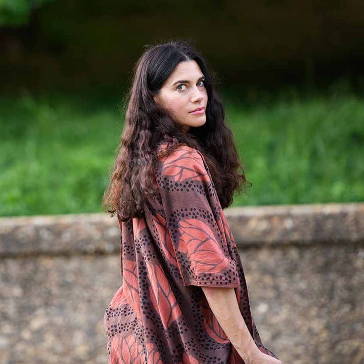 Ichcha – Kimono - Mulher por atacado – Kimono/Robe Lounge com Estampa de Folha Roxa – Mia2