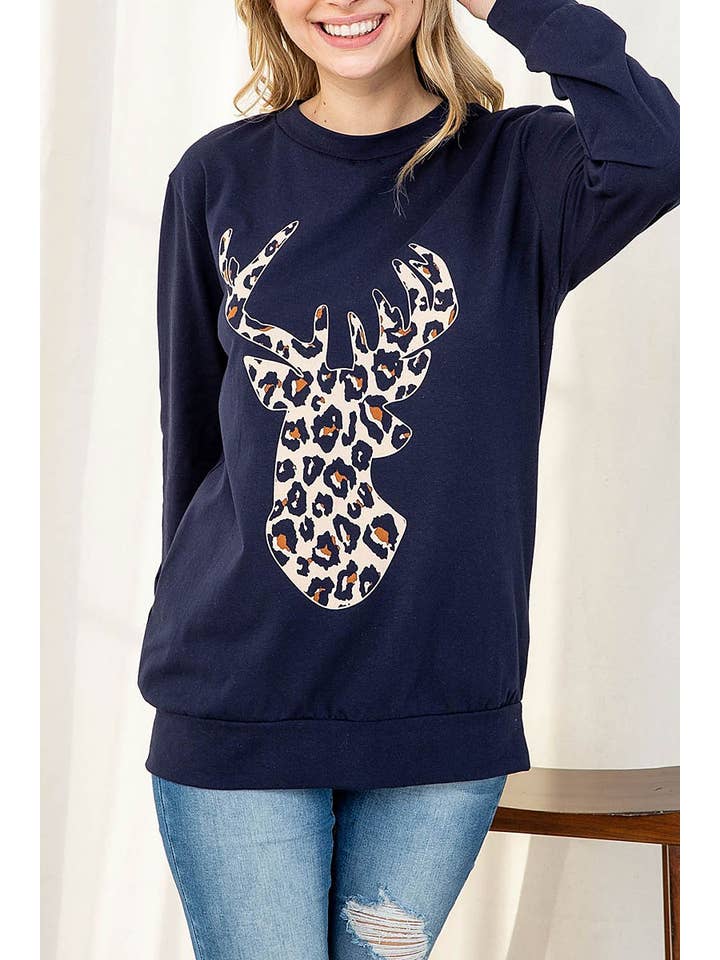 ROUSSEAU - Wholesale Blouse - Women's - LEOPARD MOOSE PRINT LONG SLEEVE TOP5