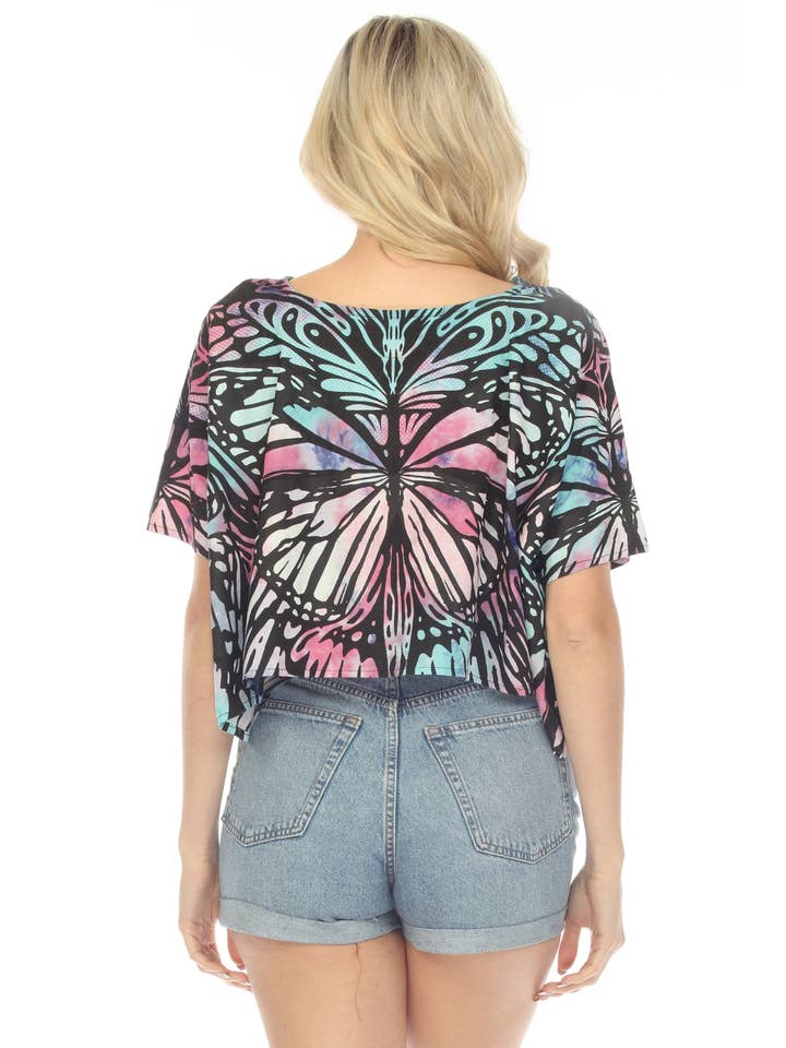 Lakhays Collection Inc. - Wholesale Blouse - Women's - Butterfly Tie-dye Scarf Crop Top