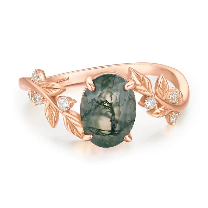 Mellan bladet Oval Mossagatring © Solid Rose Gold för wholesale av Azura Jewelry