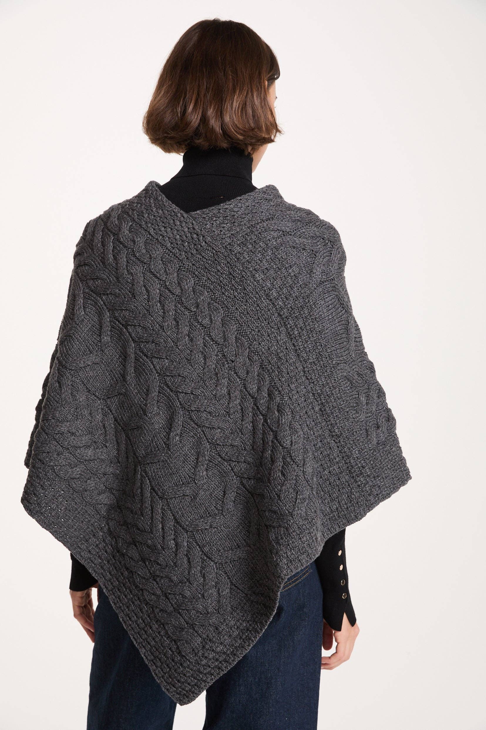 Aran Woollen Mills - Wholesale Poncho - Women's - Aasleagh Falls Ladies Aran Poncho - Grey4