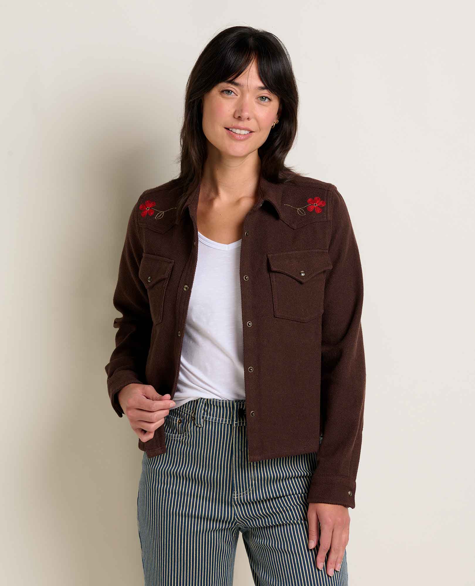 Broderie Marron Chemise à manches longues Western Conifer pour femmes F25 en vente sur Faire1