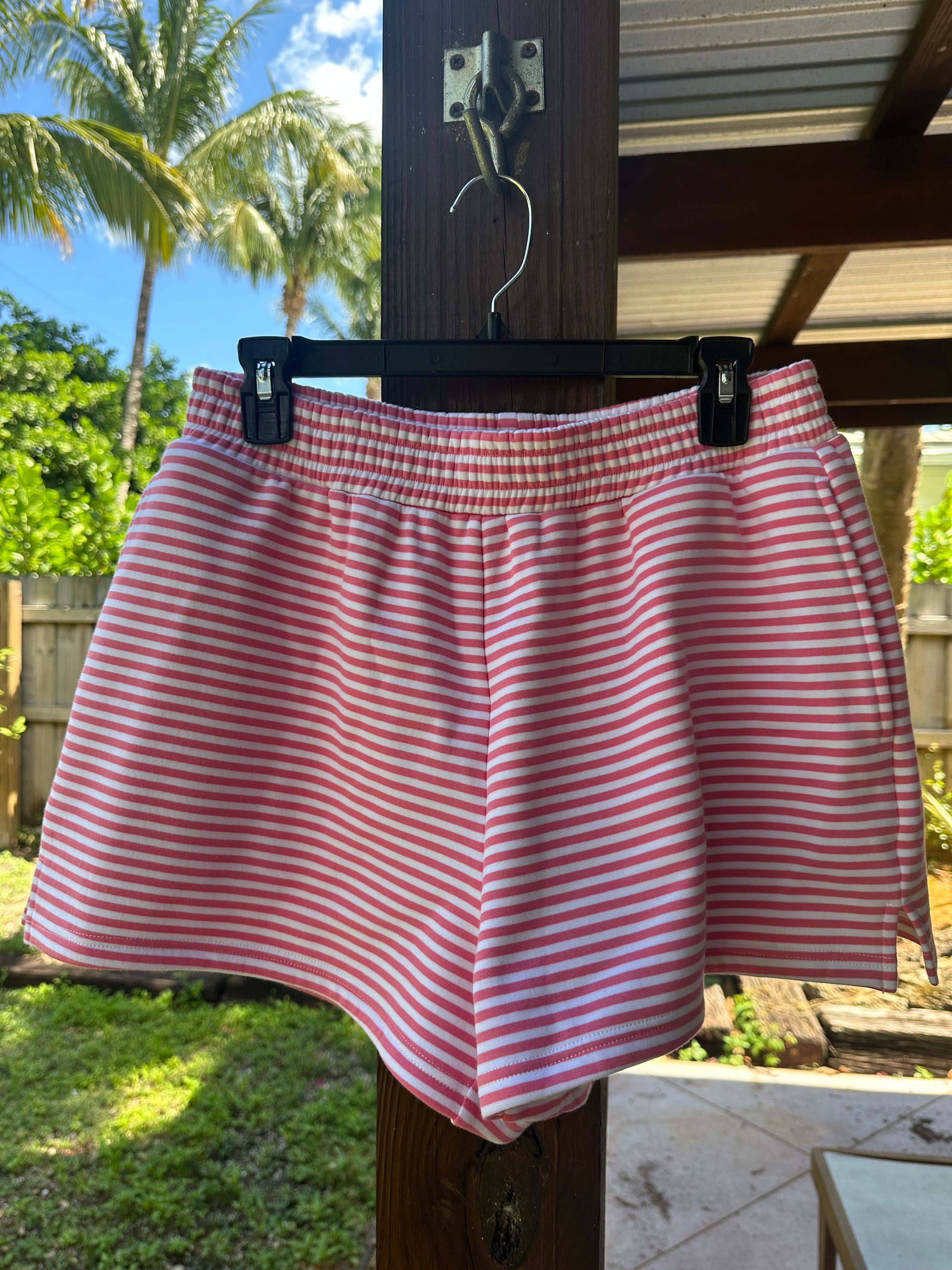 Dark Pink and White Big Striped Shorts for wholesale on Faire1
