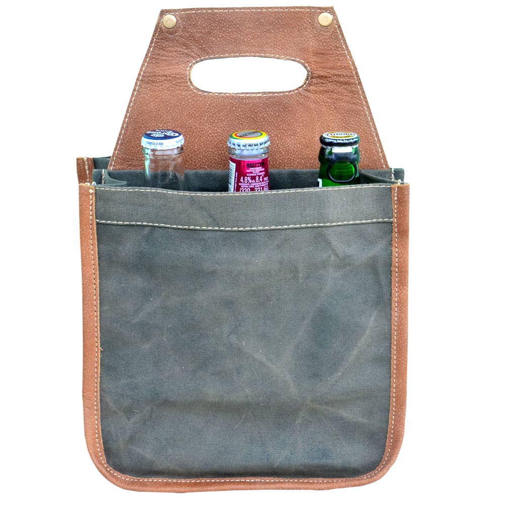 Clea Ray Canvas Bags & Clothing - Wholesale Bier/wijncaddy - Grijs canvas dat mannen helpt om bierdrager te dansen1