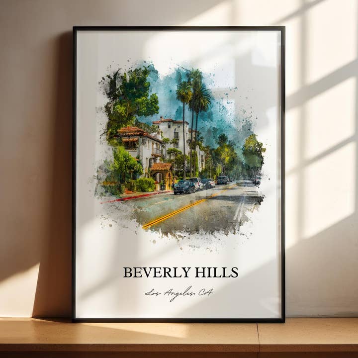 Beverly Hills Wall Art, Beverly Hills Print, Los Angeles Watercolor, Beverly Hills Gift, LA Travel Print, Travel Poster, Housewarming Gift for wholesale by Premium Travel Art