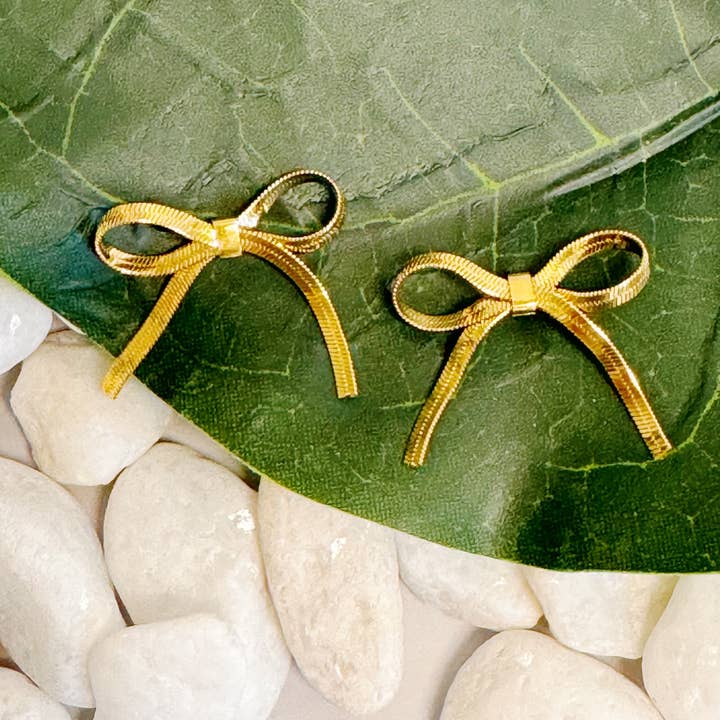 Ellison+Young - Wholesale Stud/Post Earrings - Herringbone Chain Bow Earrings