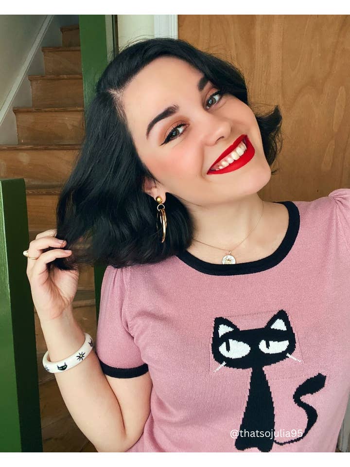 Mak - Wholesale Knit Sweater - Women's - Short Sleeve Crewneck Cat Print Casual T-Shirt Sweater12