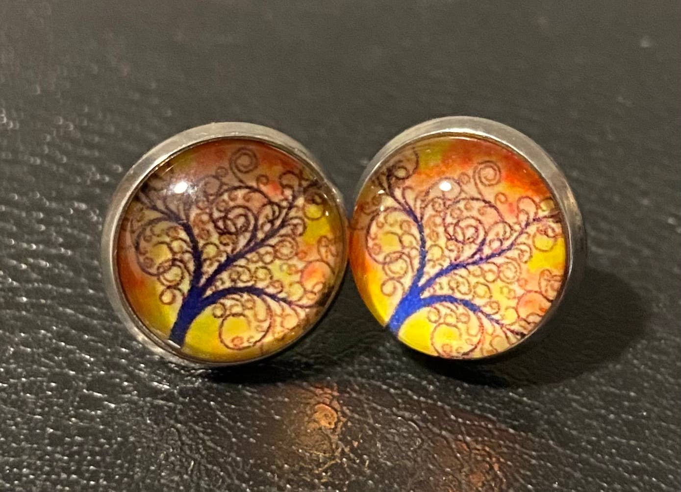 SMA Artistry Creations - Wholesale Stud/Post Earrings - 12mm Tree of life design glass cabochon stud earrings2