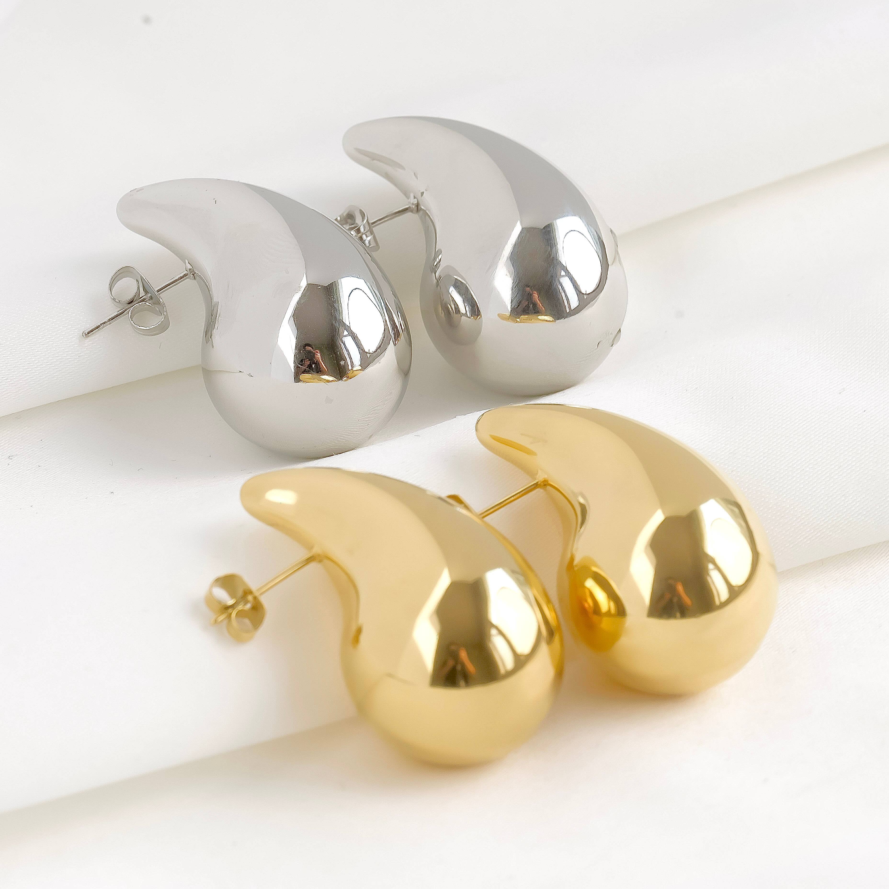 Blueyejewelry – Brincos de argola por atacado – Brincos de Gota Oca Chunky - Pernos de gota de lágrima leves6