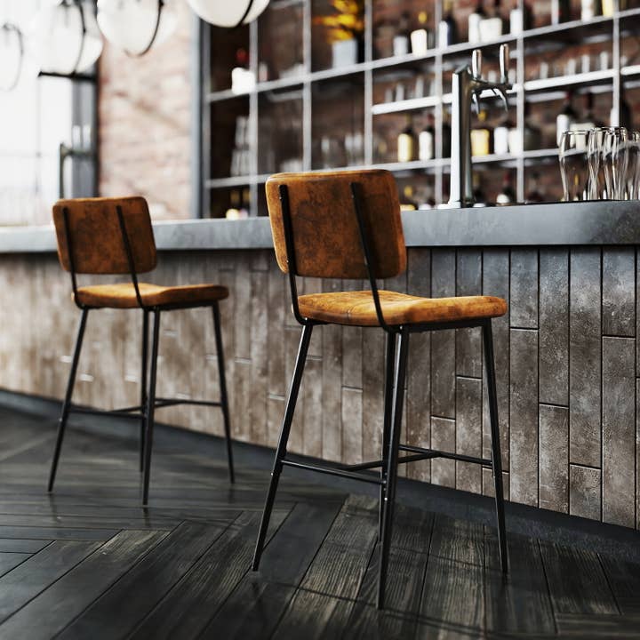 39F Inc. - Wholesale Stool - 26.7in Suede Brown Barstools with Metal Frame5