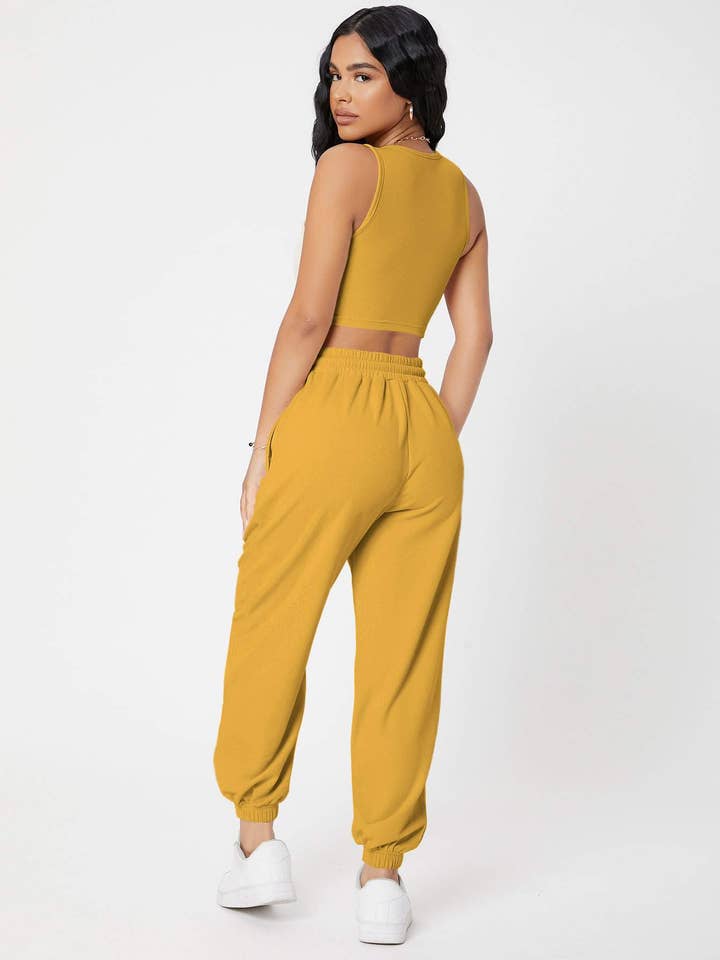 Fashion Combination – wholesale Lounge set – Women's – petite solid crop tank top and joggers set6