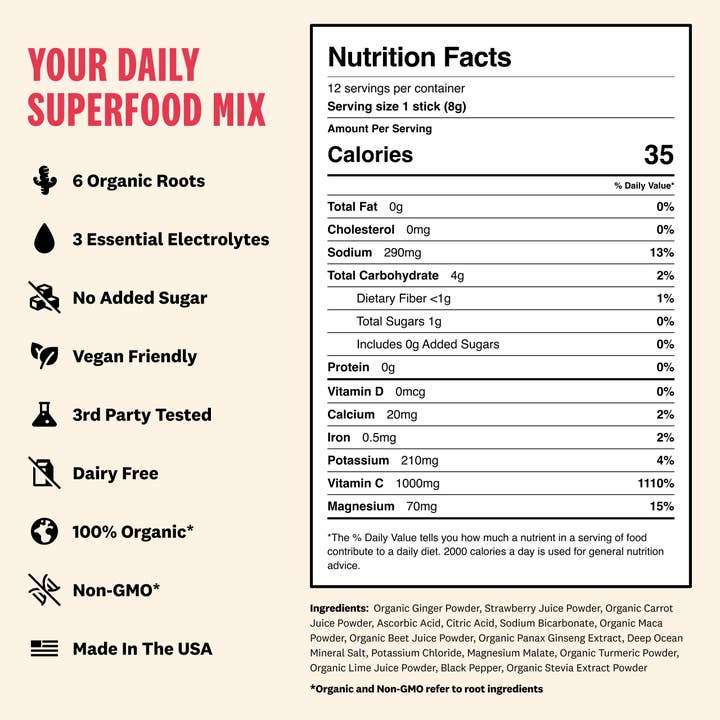 Superoot - Wholesale Powdered Health Drink - Immunity & Hydration Superfood Mix - Strawberry | 12 count