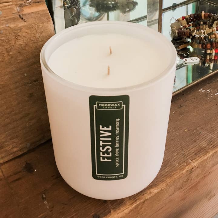 FESTIVE - Matte White Glass Vessel for wholesale by Moodwax Candle