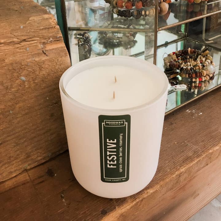 FESTIVE - Matte White Glass Vessel for wholesale by Moodwax Candle