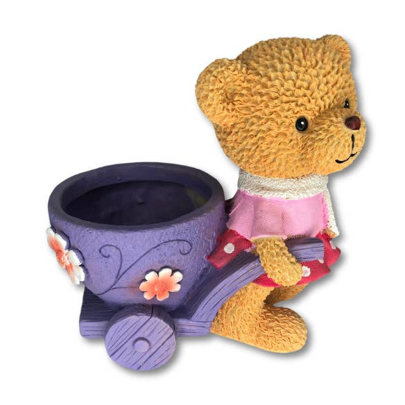 Bear Pulling Cart Resin Flower Pot for wholesale by Elkhorn Succulents