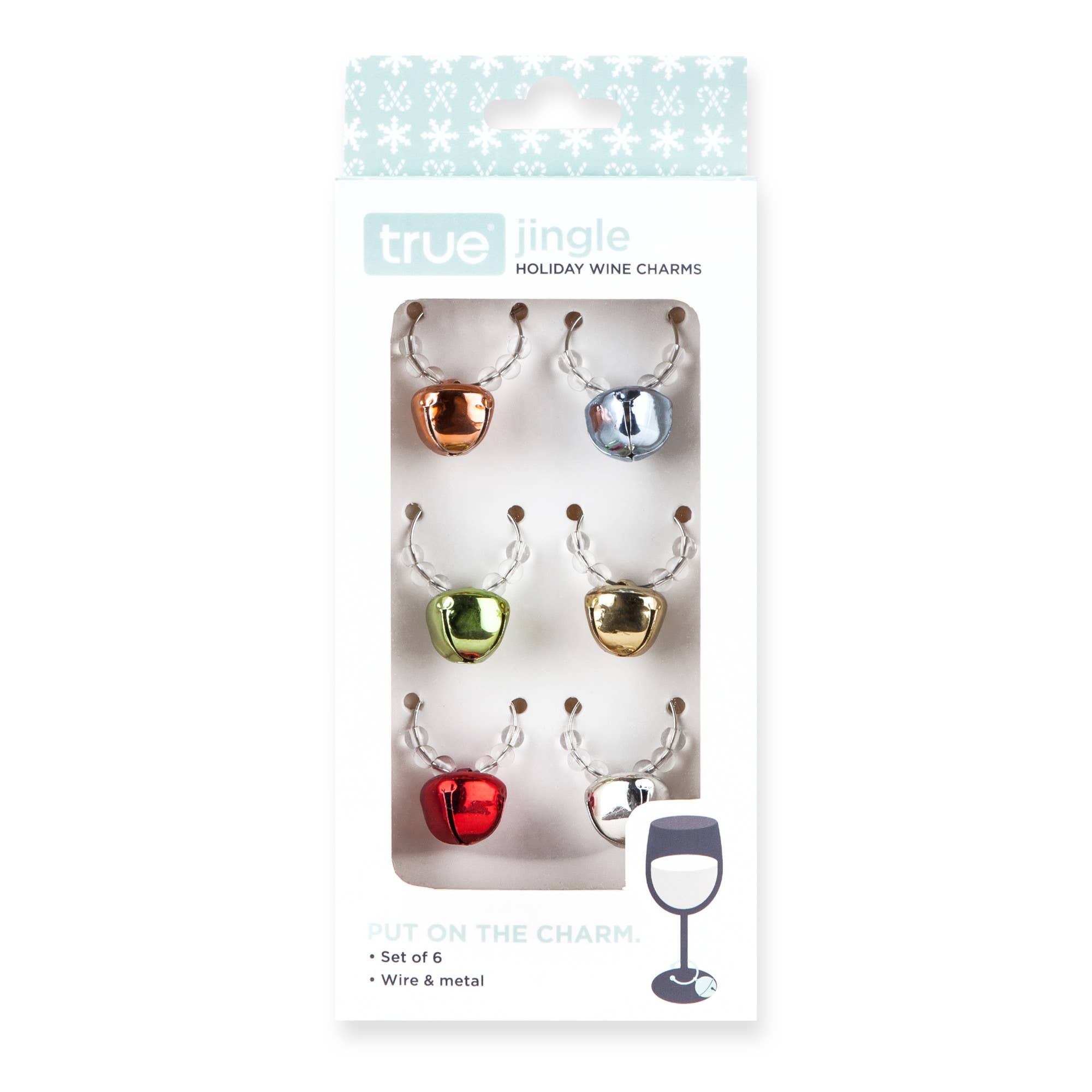 Multicolor Jingle Holiday Wine Charms Set of 6 for wholesale on Faire1