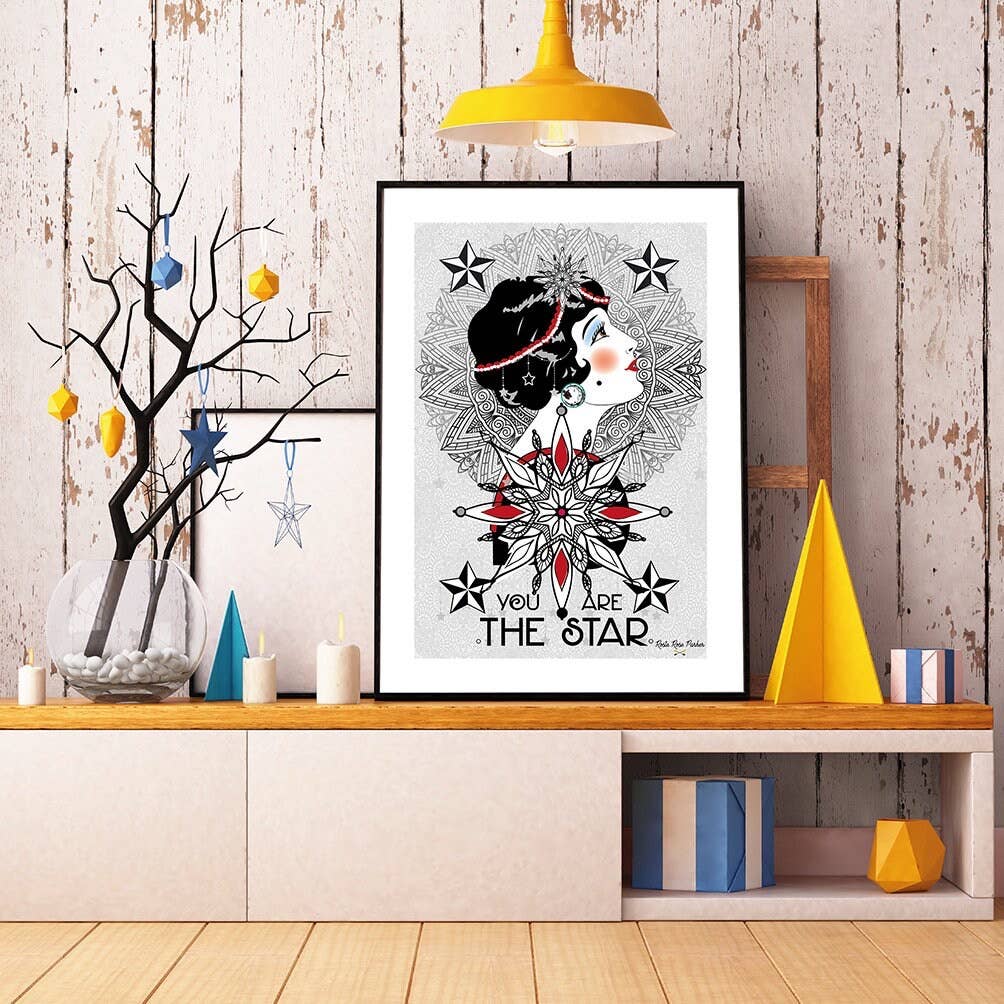 Rosie Rose Parker – wholesale Art print – Star and lady print whimsical unusual print illustration2