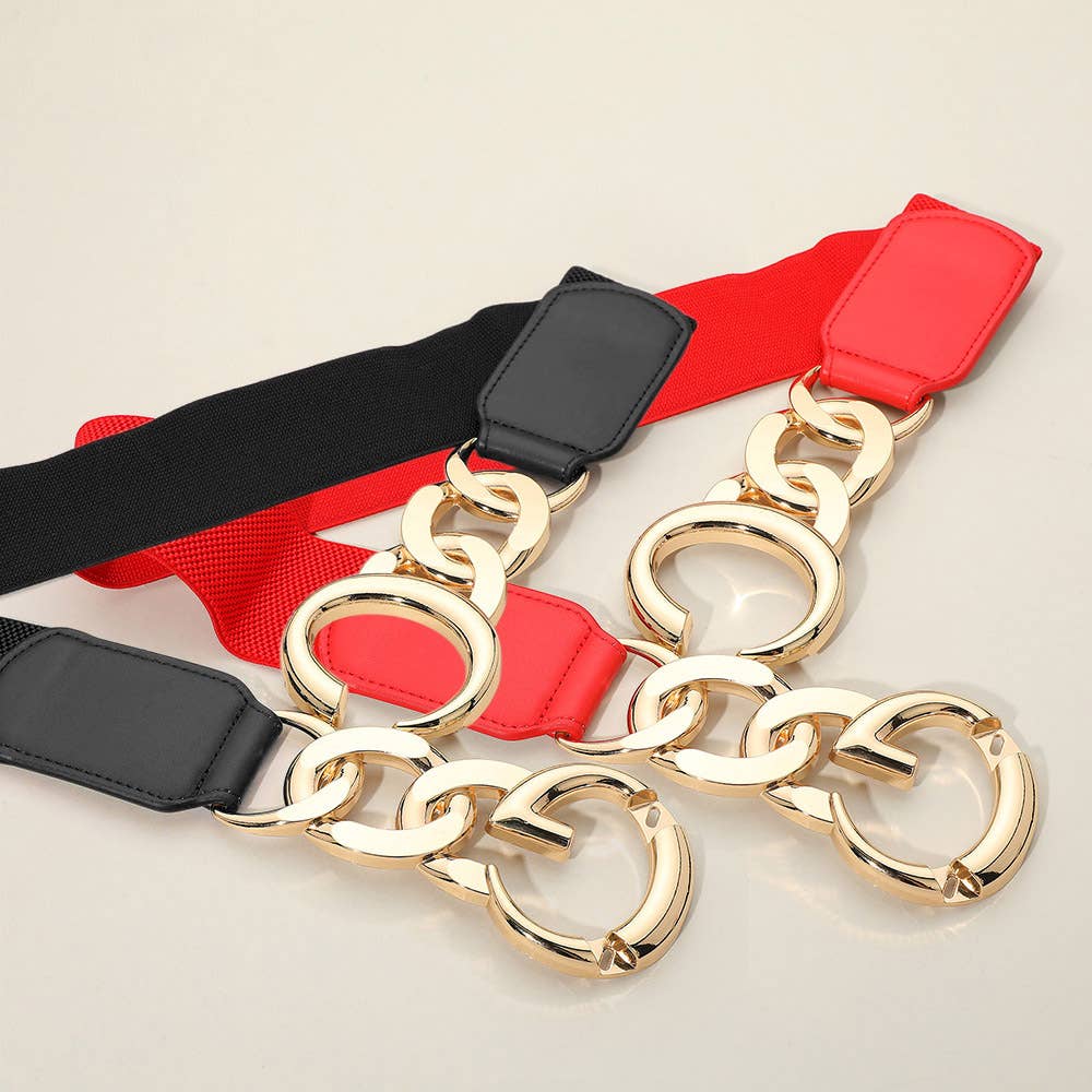 Sensibling Corp. - Venta al por mayor Cinturón - Mujer - Cinturón elástico con hebilla de cadena de doble anillo metálico.8