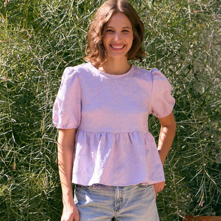 TEXTURED LEAF BABYDOLL TOP WITH OPEN BACK BOWS for wholesale by idem ditto