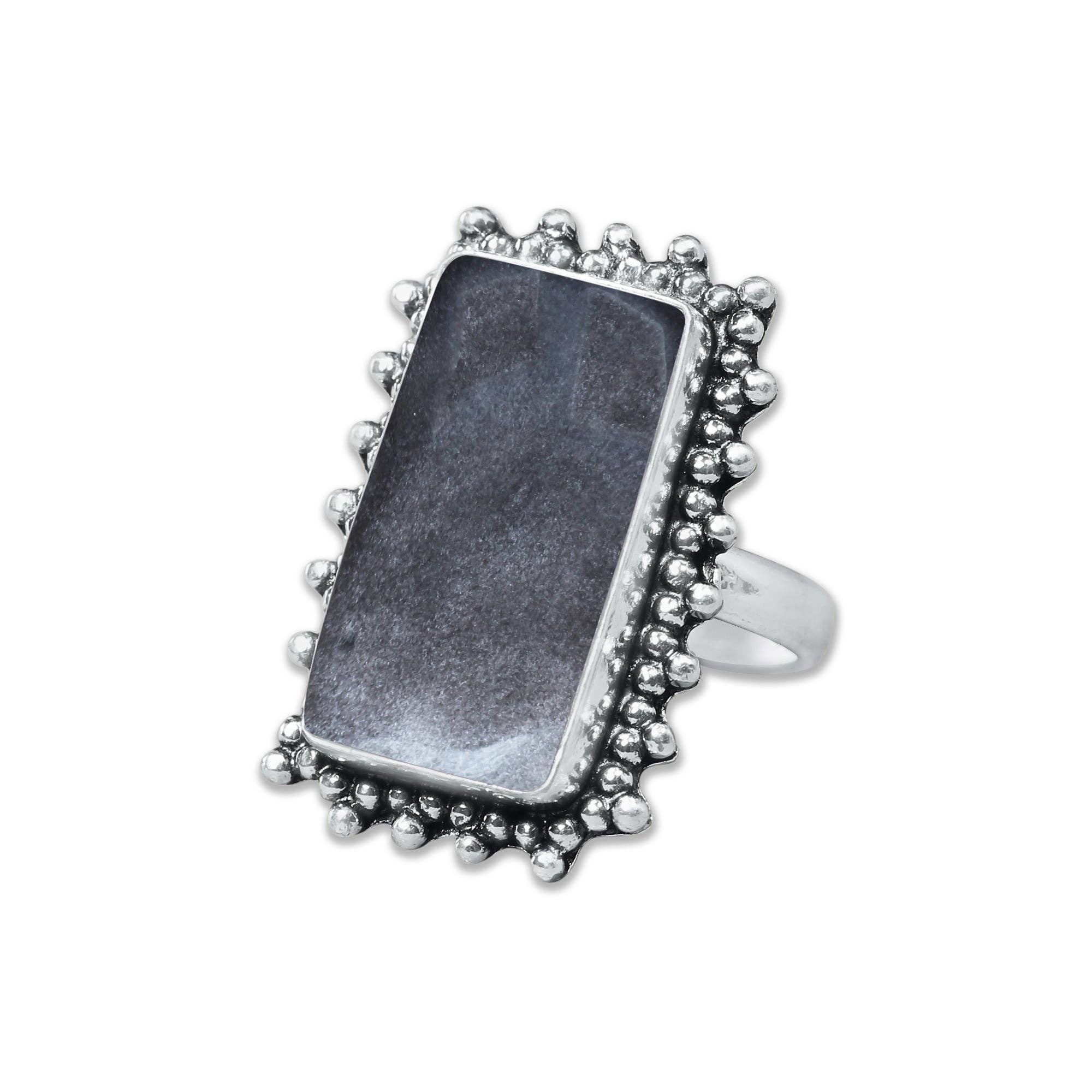 Handmade Jewels - Wholesale Cocktail/statement ring - Silver Sheen Obsidian Rings – Handmade, Silver-Plated, Mystical Glow (Made to Order)5