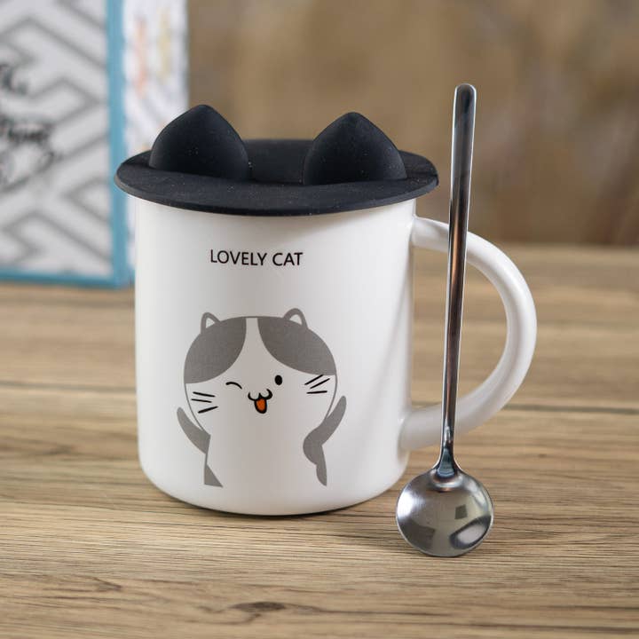 Urban Tokyo - Wholesale Coffee Mug - Lovely Cat 12oz Mug With Lid and Spoon (10/30)3