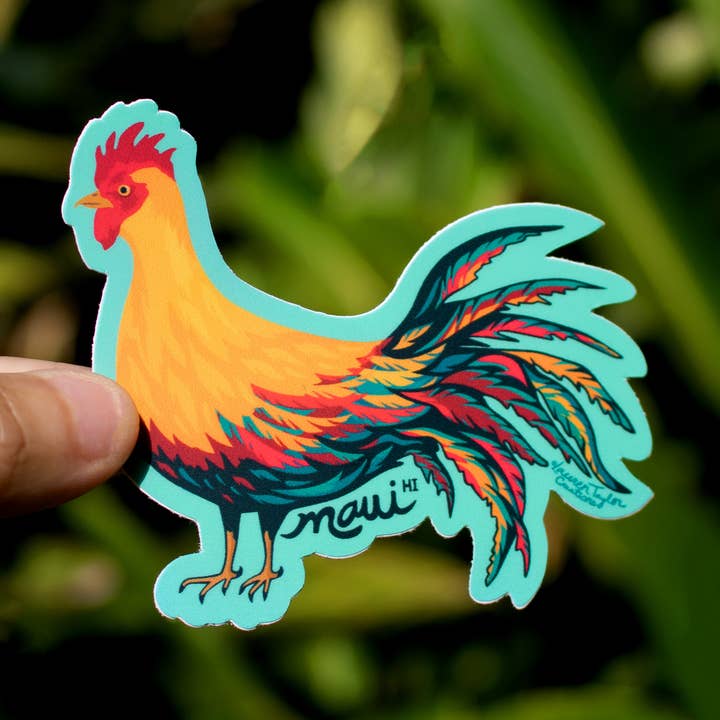 MAUI ROOSTER STICKER - SMALL for wholesale by Lauren Taylor Creations