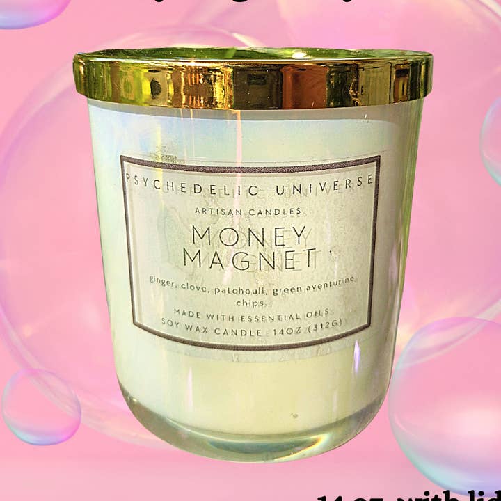 PENGAR MAGNET - 14 oz. kristall soja ljus burk med lock för wholesale av Psychedelic Universe