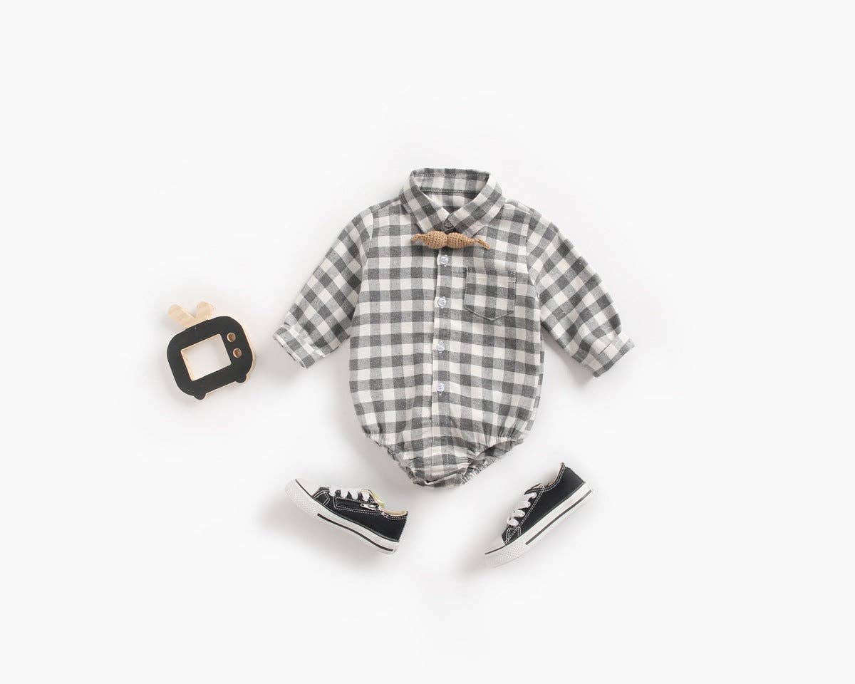 MyKids-USA® - Wholesale Button Down Shirt - Kids - Baby Boy Plaid Pattern Buttoned Shirt With Pockets Long Sleeve bodysuit In Autumn20