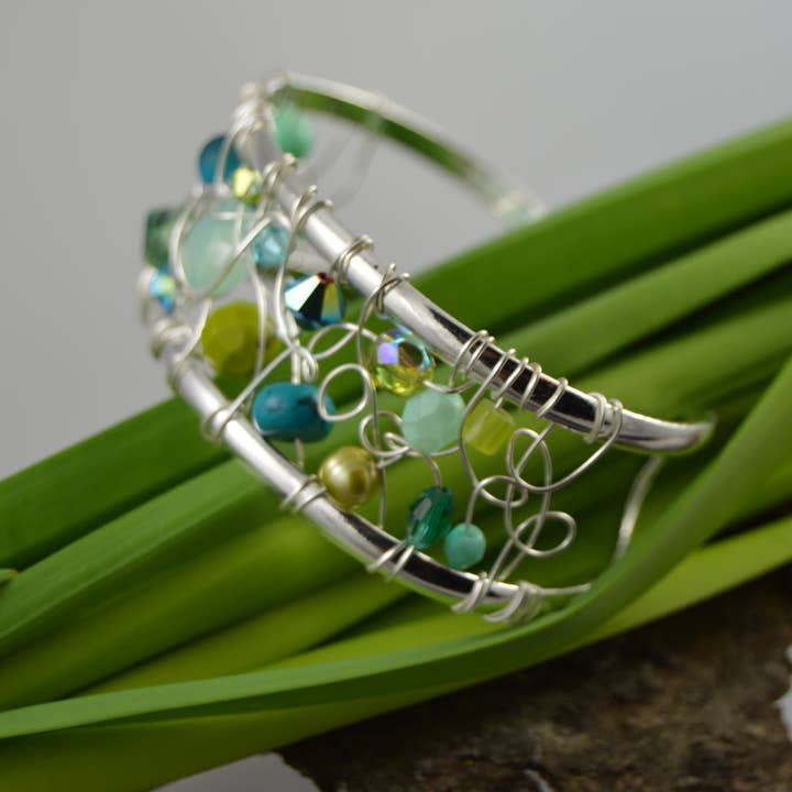 Whitelotus Design - Wholesale Cuff Bracelet - Modern wire woven crystal and gemstone Cuff bracelet