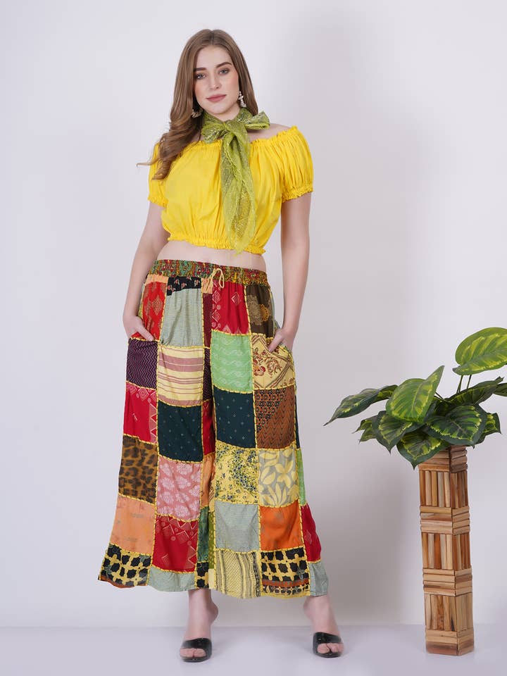 Wevez - Venta al por mayor Pantalones - Mujer - Pantalón de Pijama de Pierna Ancha con Parches Múltiples para Mujer en Lote Mixto Acidwash2